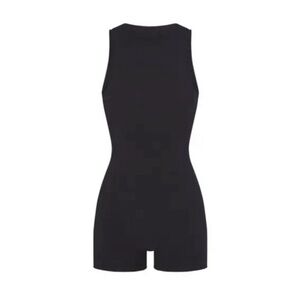 SKIMS RAW EDGE BLACK ROMPER OPEN BACK HIGH NECKSHORTS CATSUIT LARGE NWT RARE